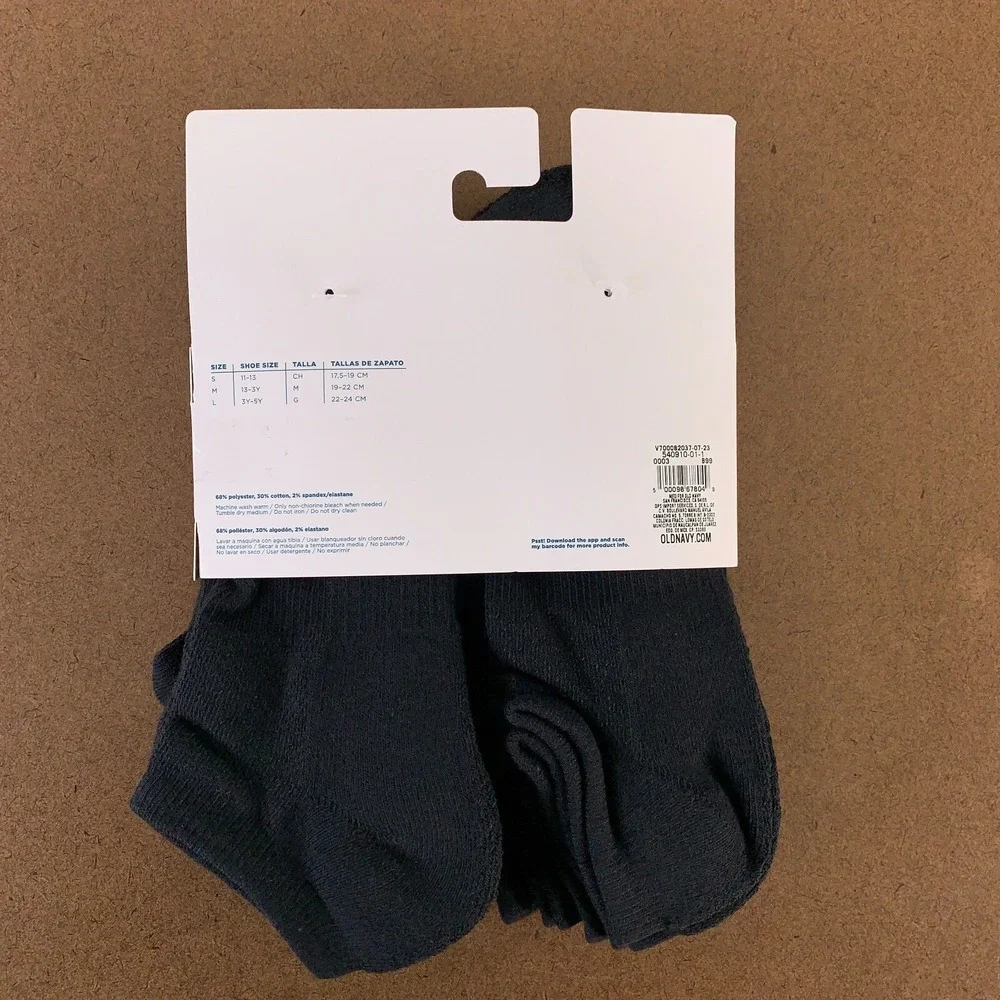 Old Navy Kids Large Shoe Size Youth 3-5 Black Go-Dry Ankle Socks 7-Pack NWT